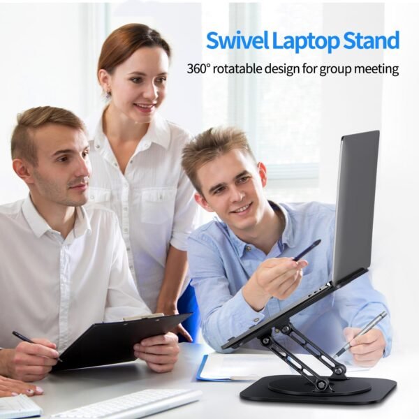 AOEVI Suporte ajustável para laptop com base giratória 360, suporte de computador para laptop, ergonômico, dobrável, para mesa, compatível com MacBook Pro/Air Notebook de até 40 cm, preto - Imagem 3