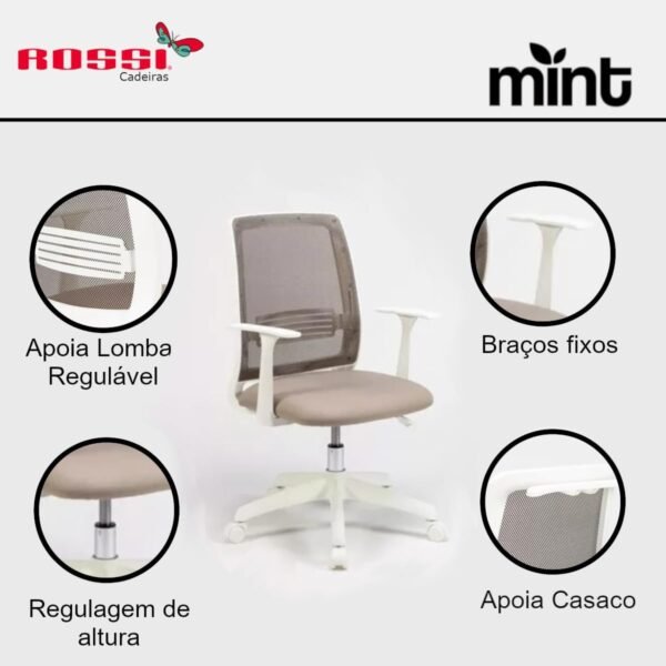 Cadeira de escritório Mint com apoia lombar e base branca tecido bege - Imagem 4