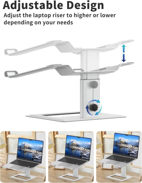 SOUNDANCE Suporte de laptop ajustável para mesa, suporte de computador, suporte ergonômico para laptop compatível com notebook de 10 a 17,3 polegadas, alumínio prata - Imagem 3