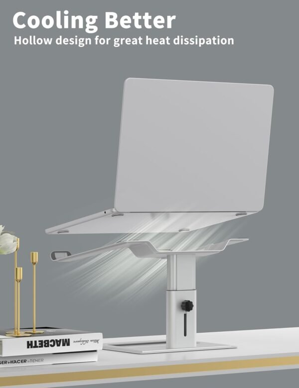 SOUNDANCE Suporte de laptop ajustável para mesa, suporte de computador, suporte ergonômico para laptop compatível com notebook de 10 a 17,3 polegadas, alumínio prata - Imagem 4