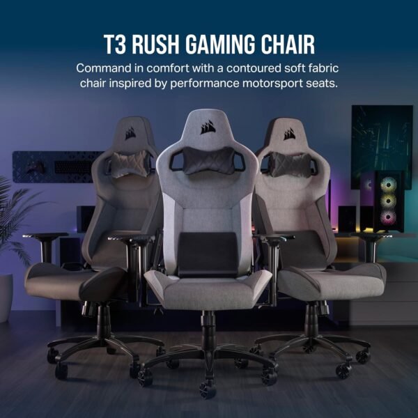 Cadeira Gamer Corsair T3 Rush 2023, Até 120Kg, Apoio de Braços 4D, com Almofadas, Reclinável, Cinza/Carvão - CF-9010056-WW - Imagem 3