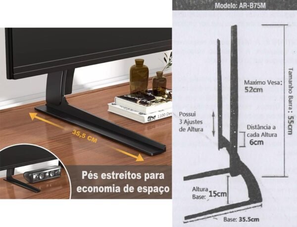 Suporte De Mesa Para Tv Base 36'' A 75'' Samsung LG Universal - Imagem 7