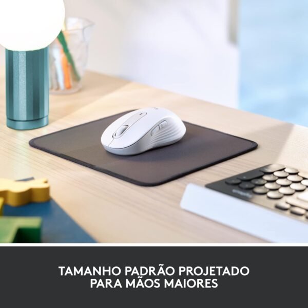 Mouse Sem Fio Logitech Signature M650 L com Design de Tamanho Padrão, Clique Silencioso, Botões Laterais Personalizáveis, Conexão USB e Bluetooth - Branco - Imagem 3
