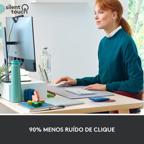 Mouse Sem Fio Logitech Signature M650 L com Design de Tamanho Padrão, Clique Silencioso, Botões Laterais Personalizáveis, Conexão USB e Bluetooth - Branco - Imagem 4