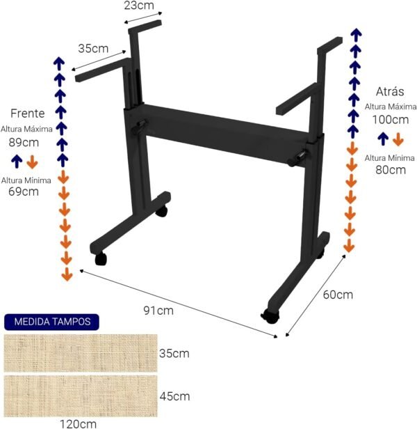 Mesa Ergonômica Dupla Regulável Tampo Palha Artesanal Com Rodinhas - Wp Connect - Imagem 3