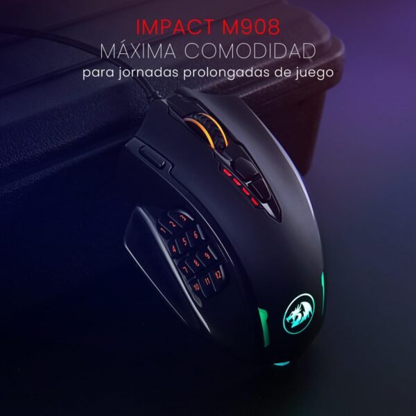 Mouse Gamer Redragon Impact Preto RGB M908 - Imagem 2