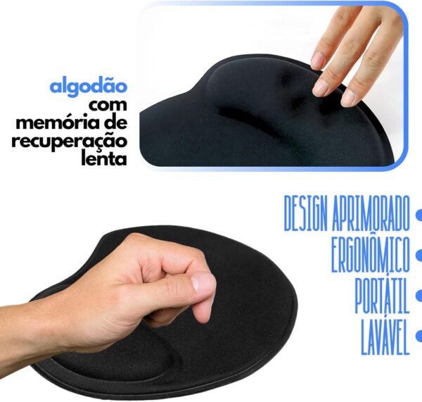Mouse Pad com Apoio Ergonômico Premium, Antiderrapante, Descanso de Pulso em Gel, Conforto e Precisão - Complete Store® - Imagem 3