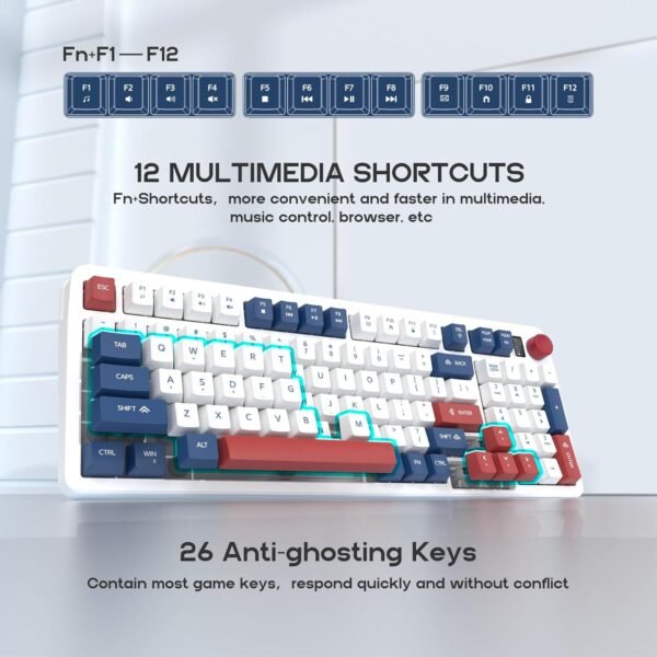 Hofotek Teclado para jogos com 96% com fio, membrana cremosa e silenciosa, teclado silencioso com teclado numérico e botão de volume, teclado USB para computador, desktop, jogos, escritório - Imagem 3