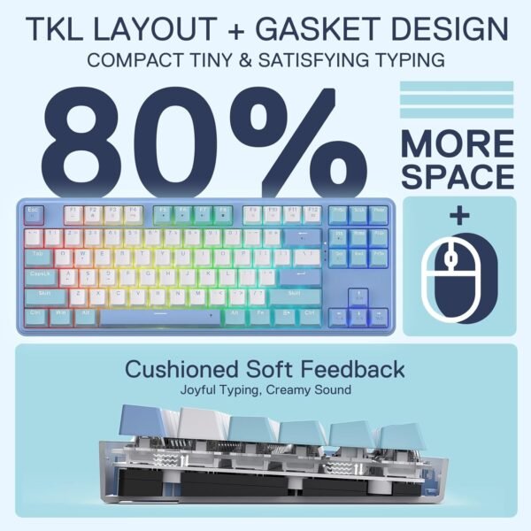 Redragon Teclado para Jogos K707 80% TKL com Fio RGB, 87 Teclas, Soquete Hot-Swap, Amortecimento de Ruído 5 Camadas, Interruptor Linear Personalizado - Imagem 3