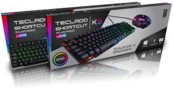 Kit Teclado e Mouse Gamer RGB Rainbow k8 Design Ergonomico Com Fio - Imagem 3