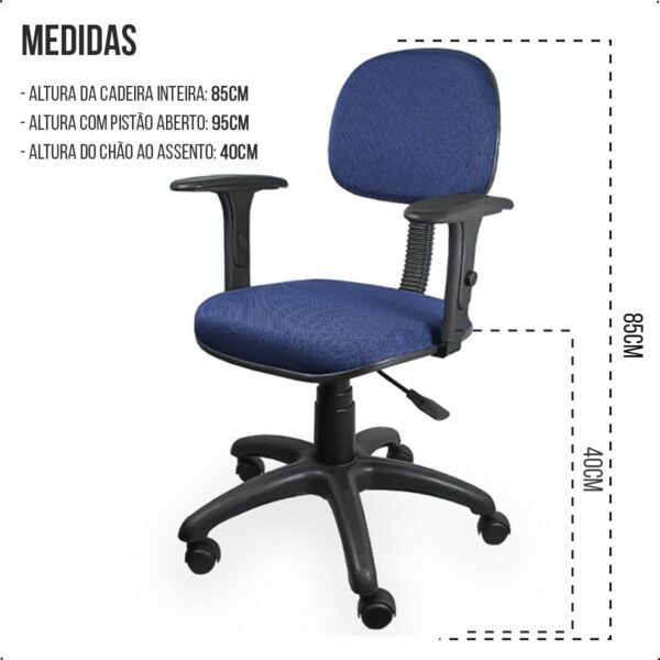 Escritex - Cadeira de Escritório Giratória Ergonômica Preta com Braços, Estrutura de Aço e Rodízios de Nylon - Imagem 4