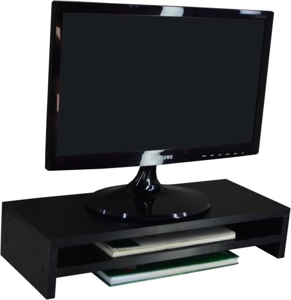 Suporte de Monitor Mdf Ergonômico Com Nicho Elevado Mesa Home Office Setup Gamer Organizador (Preto) - Imagem 8