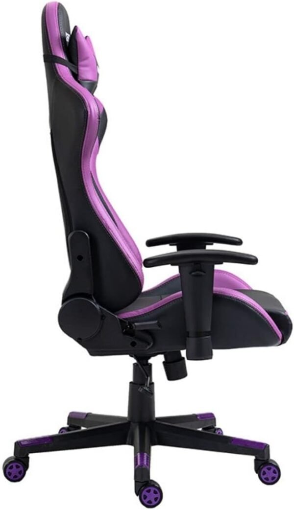 MAX RACER - Cadeira Gamer Skilled - Poltronas Gamer de Aço, Cadeira Ergonômica para Jogos - Suporta 150kg, Braços 1D, Tecido Sintético PVC, Inclinação 180°, Almofada Cervical e Lombar - Roxa - Imagem 5