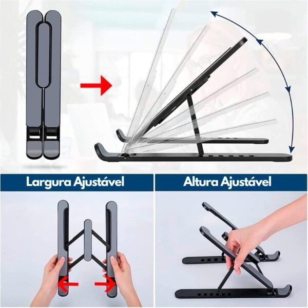 Base Suporte Notebook De Mesa Ergonômico Regulável Laptop Portátil Dobrável Ajustável Home Office Antiderrapante Compacto Apoio Regulagem Altura Tablet Celular Netbook Funcional 6 - Imagem 4