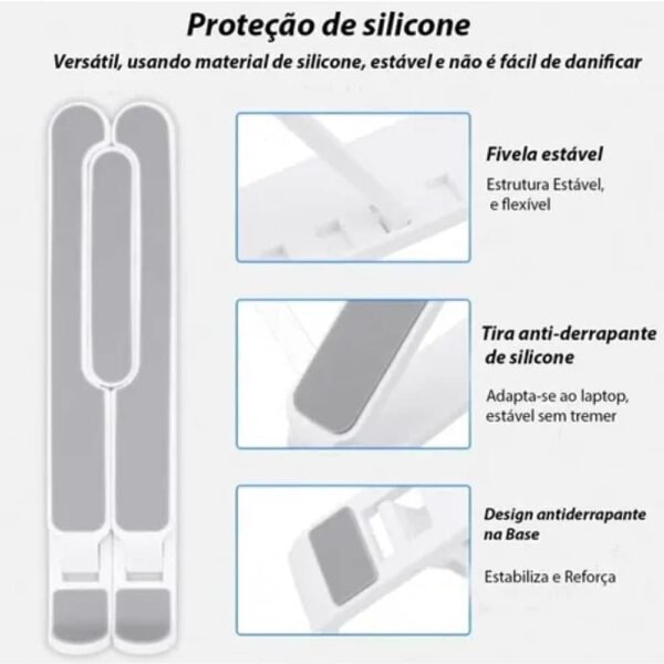 Base Suporte Notebook De Mesa Ergonômico Regulável Laptop Portátil Dobrável Ajustável Home Office Antiderrapante Compacto Apoio Regulagem Altura Tablet Celular Netbook Funcional 6 - Imagem 7