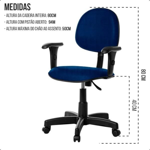 Cadeira Executiva Giratória para Escritório Ergonômica com Braço Azul – Conforto, Suporte e Estilo - Escritex - Imagem 3
