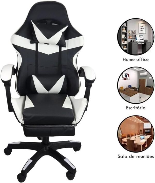 Cadeira Gamer Stillus Ergonômica Com Apoio Para Os Pés - Preta/Branca - Imagem 3