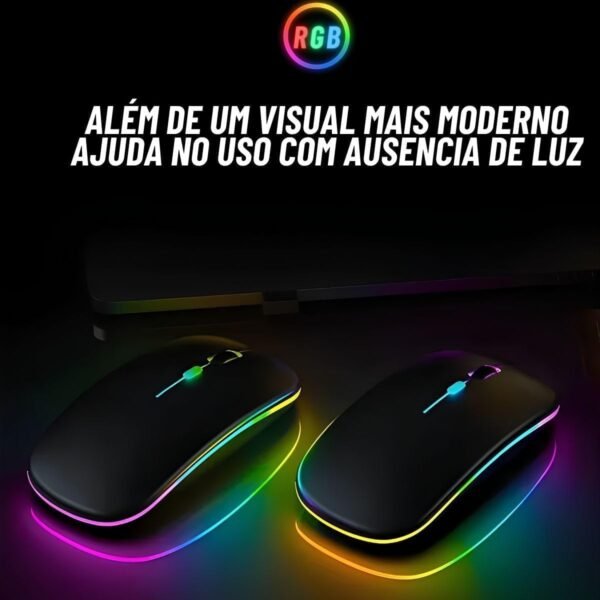 Mouse Óptico Sem Fio Recarregável Wireless Com Led RGB Colorido Ultrafino Ergonômico Usb 2.4 Ghz para Notebook Computador Pc Desktop TV Smart Premium [Marca Valuance] - Imagem 3