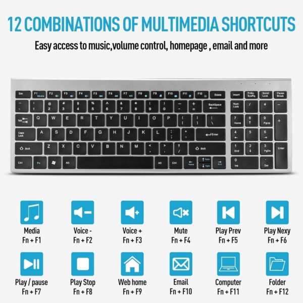 Guiheng Combo de Teclado e Mouse Sem Fio, Compacto e Silencioso, 2.4G, Design Ultrafino e Ergonômico, Cinza, para Windows, Computador, Desktop, PC, Notebook, Laptop - Imagem 3