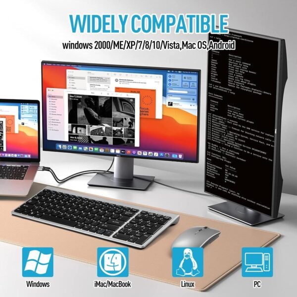 Guiheng Combo de Teclado e Mouse Sem Fio, Compacto e Silencioso, 2.4G, Design Ultrafino e Ergonômico, Cinza, para Windows, Computador, Desktop, PC, Notebook, Laptop - Imagem 5