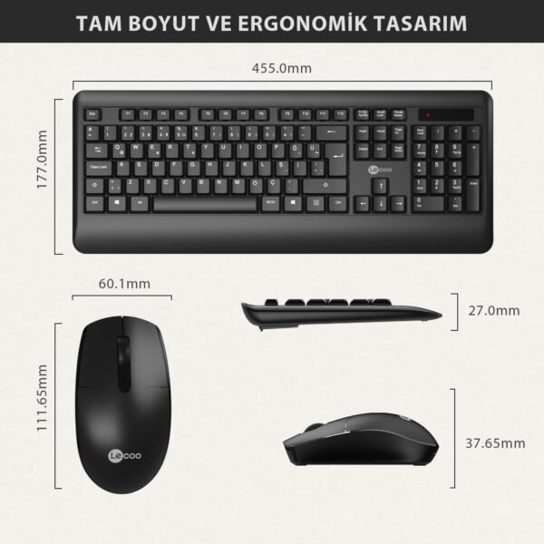 Combo Teclado e Mouse sem fio Lecoo KW202BK Preto Layout ABNT2 Ergonomico anti respingo mouse ambidestro e ergonômico alcance de 10 metros com nano USB Plug and Play wi-fi - Imagem 4