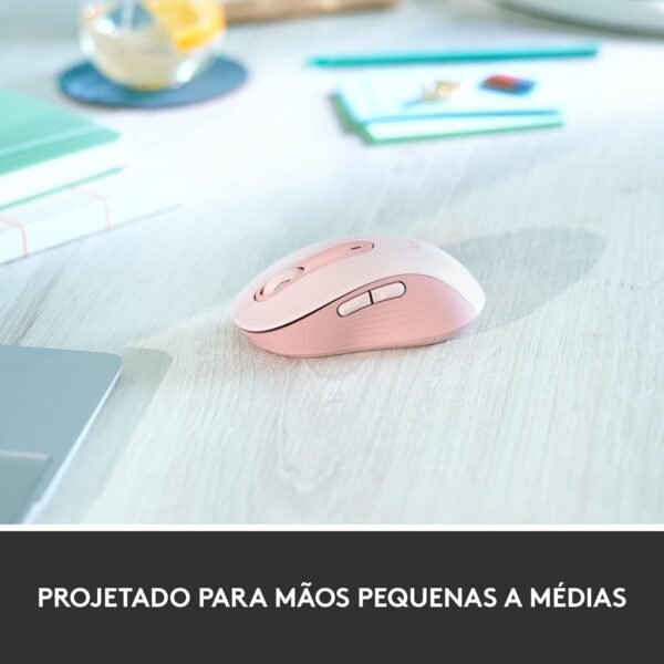 Mouse Sem Fio Logitech Signature M650 com Design de Tamanho Compacto, Clique Silencioso, Botões Laterais Personalizáveis, Conexão USB e Bluetooth - Rose - Imagem 3
