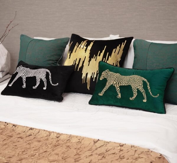 vctops Capas de almofada decorativas de veludo macio bordado lombar estampa leopardo capa de almofada para sofá quarto sofá (verde, 30,5 x 50,8 cm) - Imagem 3