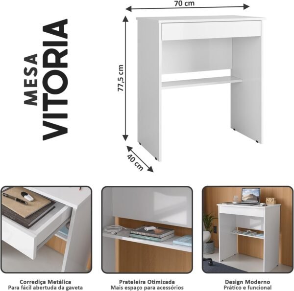 Escrivaninha Mesa Para Computador Escritório Com Gaveta Branca - Imagem 3