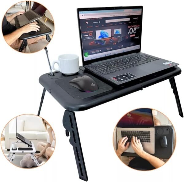 MESA NOTEBOOK APOIO REFRIGERADOR 2 COOLERS VENTILADOR SUPORTE BASE REFRIGERADA CAMA SOFA ERGONOMICA DOBRAVEL ARTICULAVEL - Imagem 7
