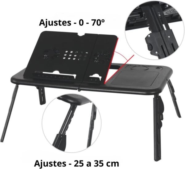 MESA NOTEBOOK APOIO REFRIGERADOR 2 COOLERS VENTILADOR SUPORTE BASE REFRIGERADA CAMA SOFA ERGONOMICA DOBRAVEL ARTICULAVEL - Imagem 9