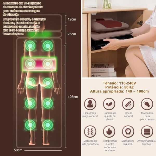 Massageador, Esteira Massageadora, Cadeira Massageadora, Massagem 5 em 1 Corpo Inteiro, 15 Modos de Combinação, Compressa Quente, Tapete De Massagem De Corpo Inteiro, Almofada - Imagem 8