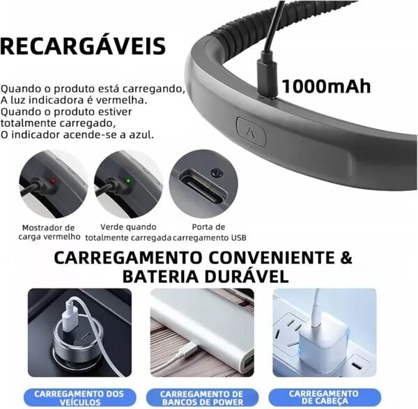 BEMMY Luz de Leitura Recarregável, Luz de Pescoço Dobrável com 3 Cores, Portátil e de Larga Duração para Leitura, Crochê e Costura, 1000mAh (Preto) - Imagem 4