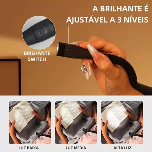 BEMMY Luz de Leitura Recarregável, Luz de Pescoço Dobrável com 3 Cores, Portátil e de Larga Duração para Leitura, Crochê e Costura, 1000mAh (Preto) - Imagem 5