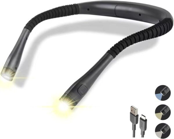 BEMMY Luz de Leitura Recarregável, Luz de Pescoço Dobrável com 3 Cores, Portátil e de Larga Duração para Leitura, Crochê e Costura, 1000mAh (Preto) - Imagem 8