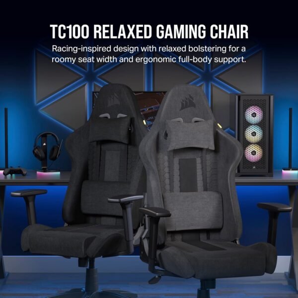 Cadeira Gamer Corsair TC100 Relaxed Fabric, Até 120Kg, com Almofadas, Reclinável, Cilindro de Gás Classe 4, Preto - CF-9010051-WW - Imagem 3