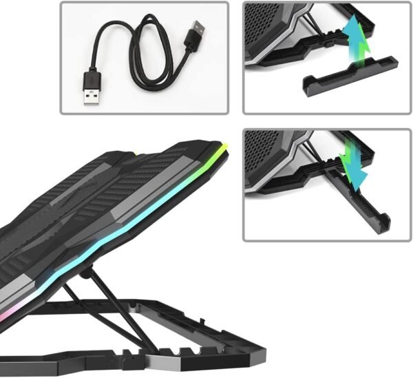 C3Tech Base para Notebook Gamer NBC-300BK ate 17,3" Preto com 5 coolers ventiladores com iluminação RGB na lateriais e painel controlador de funções - Imagem 3