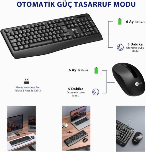 Combo Teclado e Mouse sem fio Lecoo KW211 Preto Layout ABNT2 Ergonomico, Mouse ambidestro e ergonômico alcance de 10 metros com nano USB Plug and Play wi-fi - Imagem 4