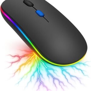 Mouse Sem Fio Recarregável, Ergonômico, com Led RGB, Conexão Dual Bluetooth 5.0/USB 2.4GHz, DPI Ajustável, perfeito para Notebook, PC, Desktop, Laptop, Silencioso, Qualidade Premium - Preto