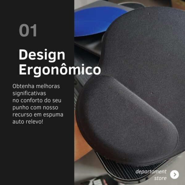 Mouse Pad Ergonômico c/apoio de punho super macio | Descanso de pulso poliéster escritório acessório |DEPARTAMENT STORE (PRETO) - Imagem 3