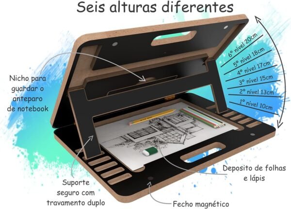 Suporte Notebook Prancheta de Desenho e Suporte Leitura (A4, Preto) - Imagem 2