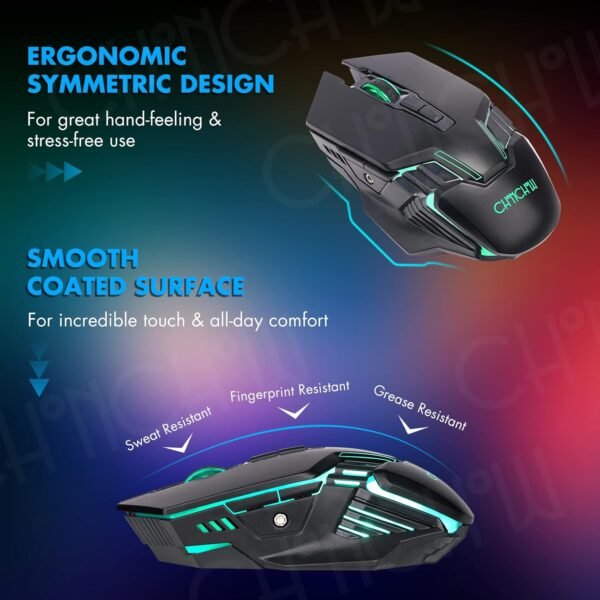 CHONCHOW Combo de teclado e mouse para jogos sem fio, teclado recarregável com iluminação LED de 87 teclas, mouse ergonômico para jogos sem fio, retroiluminado para Xbox PS4 PC e laptop - Imagem 7