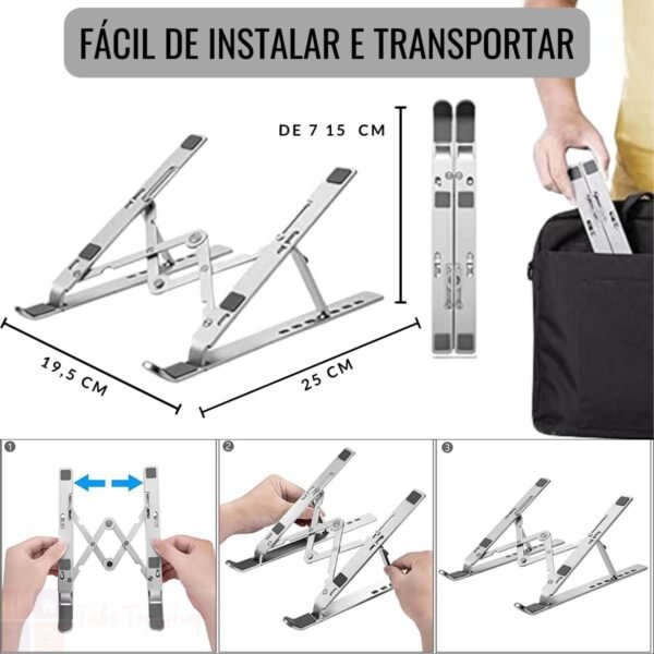 Suporte Ajustável para Notebook com 6 Ângulos de Ajuste, Base para Laptop em Alumínio Resistente, Ergonômico, com Altura Regulável, Portátil, Compatível com Tablets e Livros (Prata) - Imagem 3
