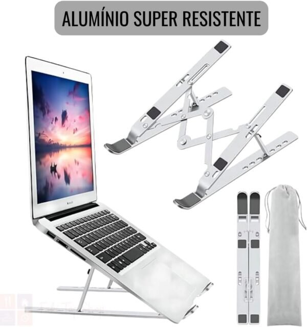 Suporte Ajustável para Notebook com 6 Ângulos de Ajuste, Base para Laptop em Alumínio Resistente, Ergonômico, com Altura Regulável, Portátil, Compatível com Tablets e Livros (Prata) - Imagem 4