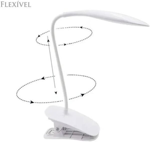 Luminária Led Recarregável Para Mesa Flexível 360 Garra Clip Bateria Interna 3 Niveis de Iluminacao - Imagem 3