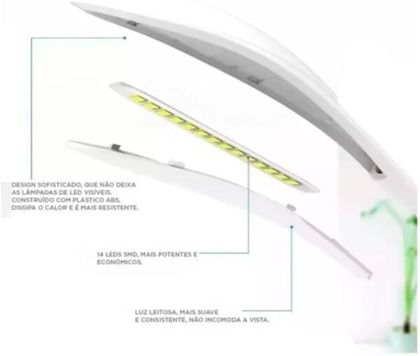 Luminária Led Recarregável Para Mesa Flexível 360 Garra Clip Bateria Interna 3 Niveis de Iluminacao - Imagem 6