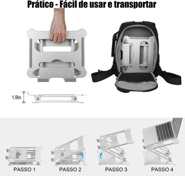 Suporte Para Notebook Ergonômico Ajustável De 5,3 Cm A 35 Cm, Suporte Em Alumínio Compatível Com Macbook, Laptops E Tablets De 10 A 17 Polegadas, Suporta Até 6 Kg - Imagem 4