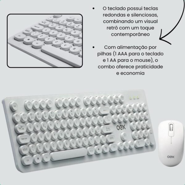 OEX Combo Pop+ Teclado e mouse sem fio 1600 Dpi TM410 - Teclas redondas - Branco - Imagem 4