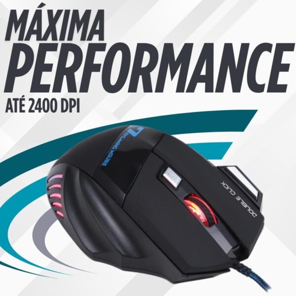 Mouse Gamer Anúbis Model X7 2400 DPI 7 Botões LED RGB Alta Precisão Jogos Trabalho Cabo Esmaltado Reforçado Premium - Imagem 3