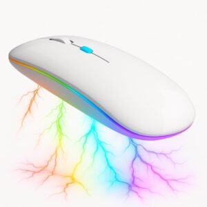 Mouse Sem Fio Recarregável, Ergonômico, com Led RGB, Conexão Dual Bluetooth 5.0/USB 2.4GHz, DPI Ajustável, perfeito para Notebook, PC, Desktop, Laptop, Silencioso, Qualidade Premium - Branco