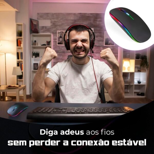 Mouse Sem Fio Recarregável Linha Prime Conexão Dual Bluetooth 5.0/USB 2.4GHz Design Ergonômico com Iluminação LED RGB Premium - Imagem 3